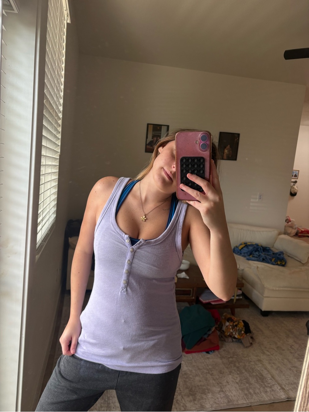 aerie Lavender Ribbed Henley Tank Top